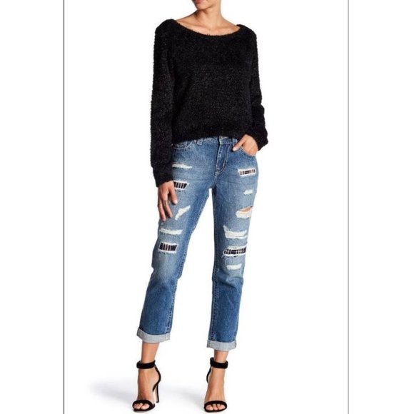 Miss Me Denim - SOLD Miss Me Torn Plaid Patch Boyfriend Ankle Jeans 25